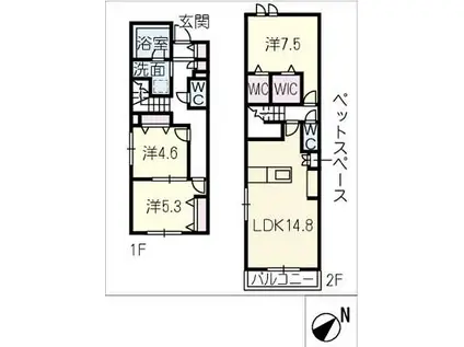 名古屋市営東山線 本山駅(愛知) 徒歩4分 2階建 築1年(3LDK)の間取り写真