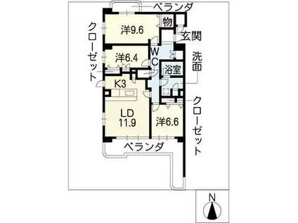 シャンティ滝川(3LDK/4階)の間取り写真