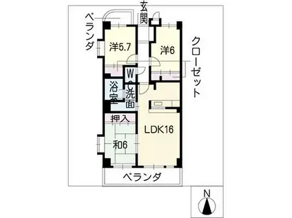 藤マンションII(3LDK/3階)の間取り写真