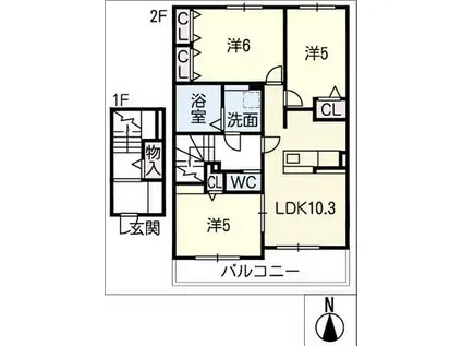 オドゥール・ダムール(3LDK/2階)の間取り写真