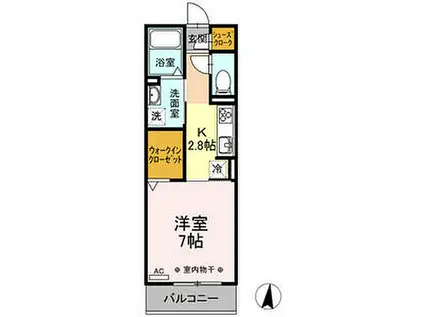 ルピナスハイム B(1K/3階)の間取り写真