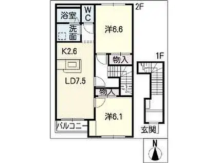 プロスパハイム(2LDK/2階)の間取り写真