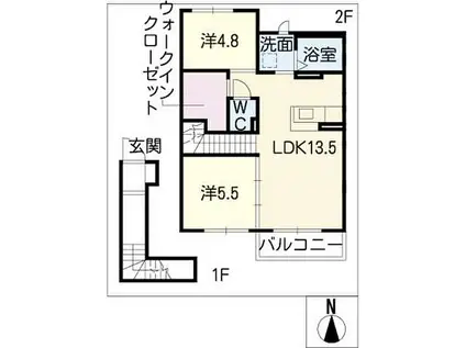 キャピタルハイツII(2LDK/2階)の間取り写真