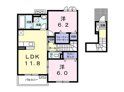 ラインアパート I(2LDK/2階)の間取り写真