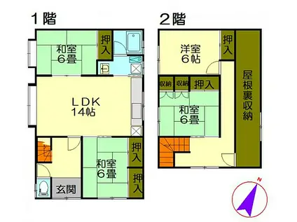 JR函館本線 南小樽駅 徒歩28分 2階建 築49年(4LDK)の間取り写真