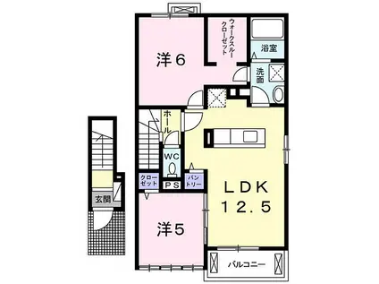 東武東上線 東松山駅 バス乗車時間：19分 丸貫バス停で下車 徒歩7分 2階建 築8年(2LDK/2階)の間取り写真