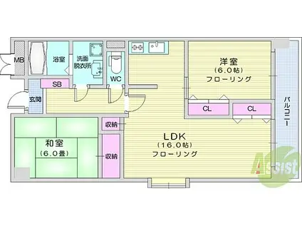 レジデンス手倉田Ⅱ(2LDK/3階)の間取り写真