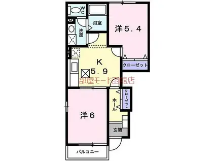 道南いさりび鉄道 五稜郭駅 バス乗車時間：15分 石川学園台バス停で下車 徒歩5分 2階建 築21年(2K/1階)の間取り写真