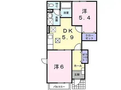イストワールII(2DK/1階)の間取り写真