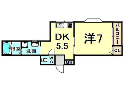 阪急伊丹線 伊丹駅(ＪＲ) 徒歩13分 2階建 築28年(1DK/1階)の間取り写真