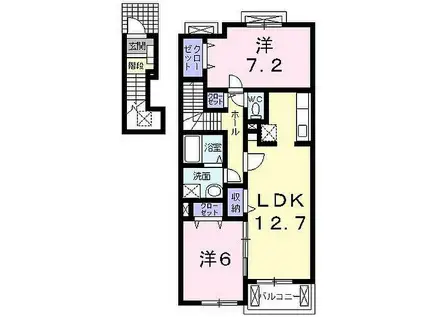 JR境線 境港駅 バス乗車時間：4分 元町バス停で下車 徒歩2分 2階建 築15年(2LDK/2階)の間取り写真