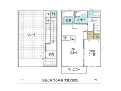 シャインガレージ(1LDK/2階)の間取り写真