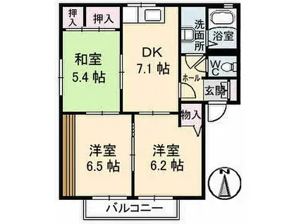 JR芸備線 下深川駅 徒歩9分 2階建 築30年(3DK/2階)の間取り写真