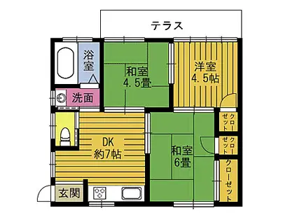 JR日豊本線 坂ノ市駅 徒歩8分 1階建 築51年(3DK)の間取り写真
