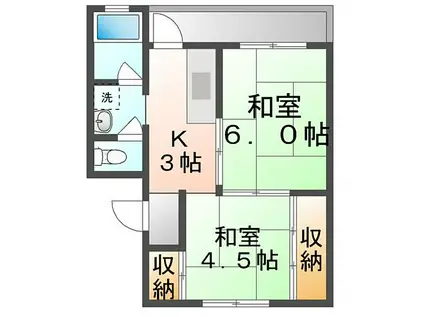 JR高徳線 讃岐白鳥駅 徒歩11分 5階建 築49年(2K/2階)の間取り写真