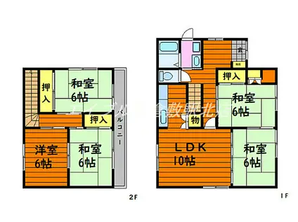 JR宇野線 茶屋町駅 徒歩25分 2階建 築41年(5LDK)の間取り写真