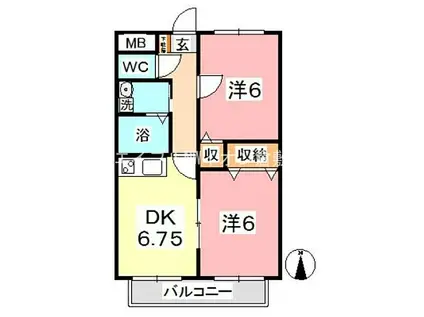 JR山陽本線 鴨方駅 徒歩16分 2階建 築20年(2DK/2階)の間取り写真