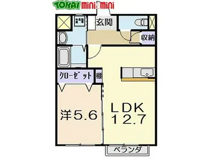 ルーチェ塚本(1LDK/1階)の間取り写真