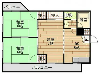 JR芸備線 戸坂駅 徒歩5分 4階建 築41年(3DK/2階)の間取り写真