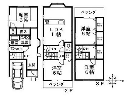 大阪メトロ御堂筋線 新金岡駅 徒歩13分 3階建 築28年(4LDK)の間取り写真