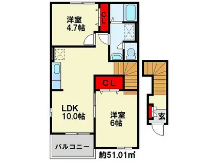 エスポワール II(2LDK/2階)の間取り写真