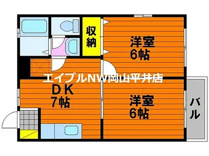 JR赤穂線 邑久駅 徒歩3分 2階建 築29年(2DK/2階)の間取り写真