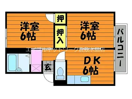 プレジール富井A棟(2DK/2階)の間取り写真