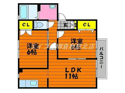 JR山陽本線 里庄駅 徒歩27分 1階建 築23年(2LDK/1階)の間取り写真