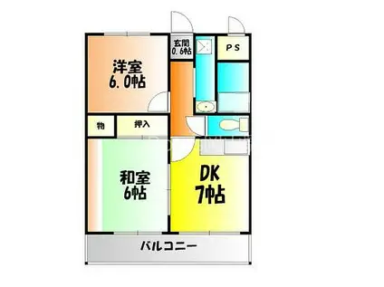 JR宇野線 大元駅 徒歩10分 3階建 築30年(2DK/1階)の間取り写真