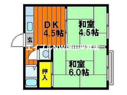 JR赤穂線 大多羅駅 徒歩39分 2階建 築43年(2DK/1階)の間取り写真