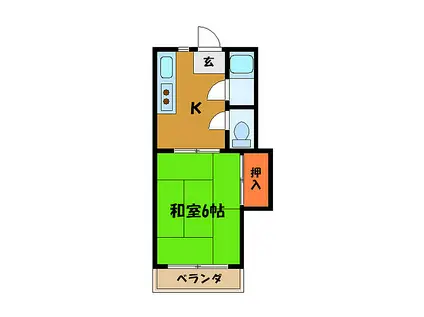 JR中央線 国分寺駅 徒歩10分 2階建 築41年(1K/2階)の間取り写真
