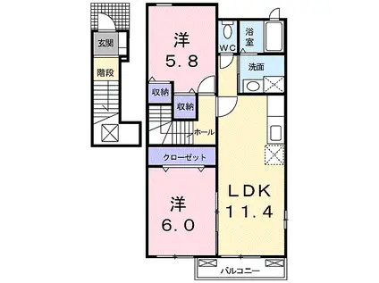 JR宇部線 東新川駅(山口) 徒歩35分 2階建 築17年(2LDK/2階)の間取り写真