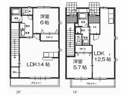 ハピネス平川(1LDK/2階)の間取り写真