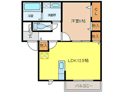 パシオーネA棟(1LDK/1階)の間取り写真