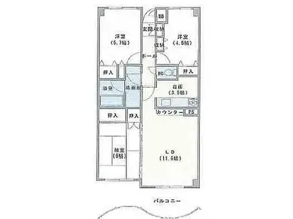 マンションリヴァージュ(3LDK/1階)の間取り写真