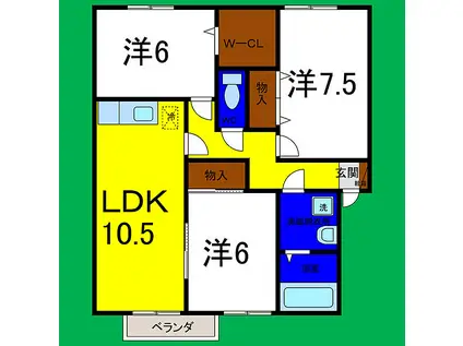 アムール21 A 棟(3LDK/2階)の間取り写真