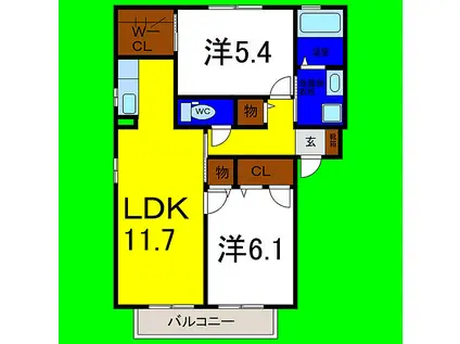シャーメゾン ボン・コリーヌ A棟(2LDK/2階)の間取り写真