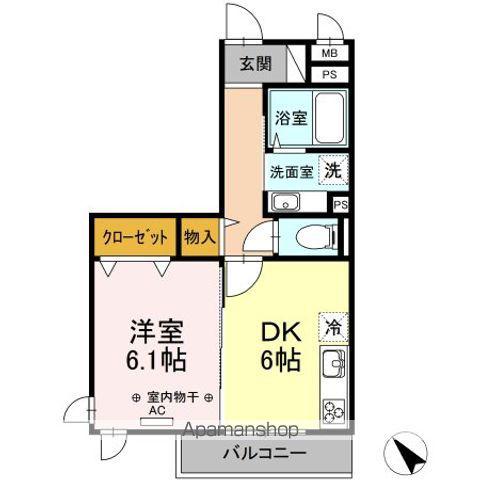 サンパレスⅡ(1K/2階)の間取り写真