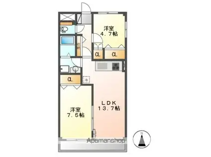 ミントハウスⅢ(ワンルーム/3階)の間取り写真