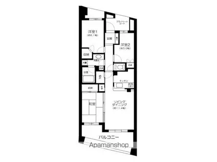 アーデンタワー本町イースト(1K/14階)の間取り写真