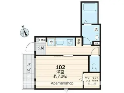 レオネクスト東郷通1(1K/1階)の間取り写真