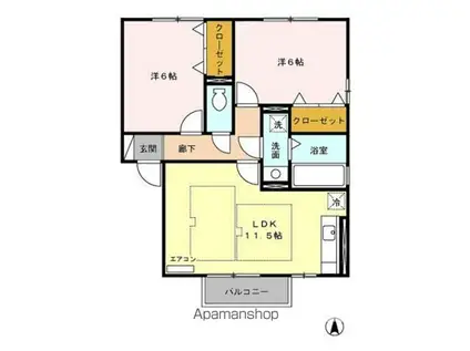 ルナーヴィラージュ(1LDK/1階)の間取り写真