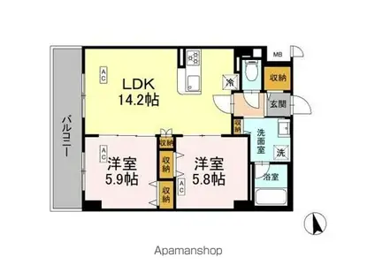 イーストブルー(1LDK/1階)の間取り写真