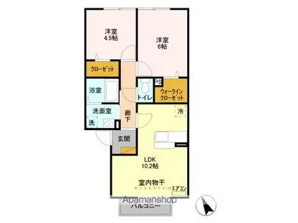 サンライズヒル朝日ヶ丘B棟(3LDK/1階)の間取り写真