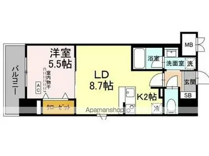 クレイノレーヴ かえで(1K/1階)の間取り写真