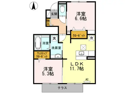 パルトネール伊都3 B棟(2LDK/1階)の間取り写真