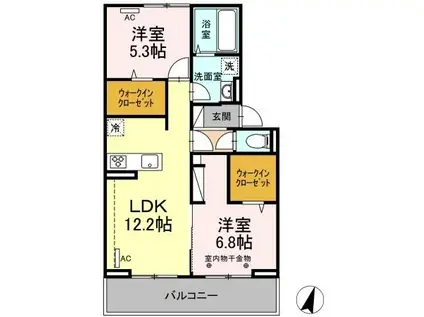 DーROOM上山門(2LDK/3階)の間取り写真