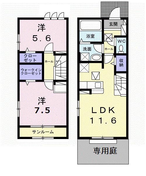 ウエストメゾンクワトロⅢ(2LDK/1階)の間取り写真