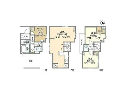 京浜東北・根岸線 山手駅 徒歩12分 3階建 築4年(2SLDK)の間取り写真
