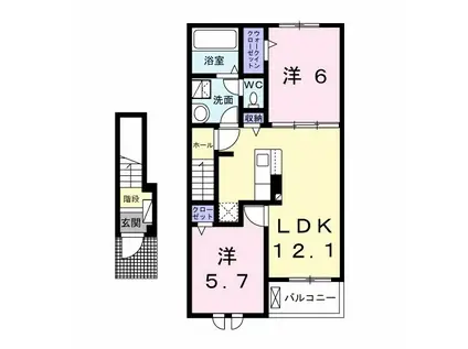 ヴィラ アンソレイユⅡ(2LDK/2階)の間取り写真